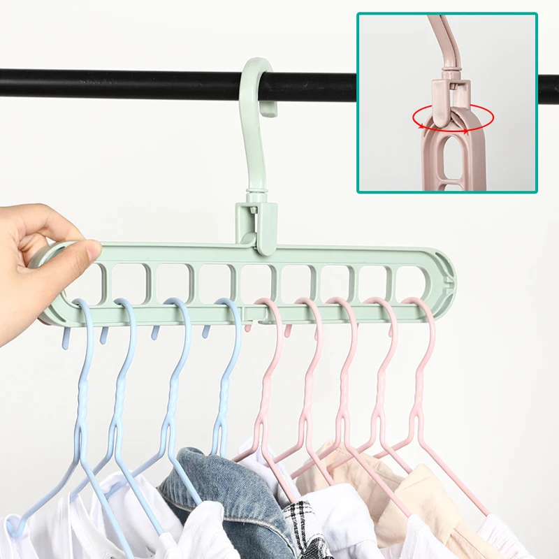 

9 Holes Multi-fuction Wonder Closet Space Saver Organizer Hot Sale Rotatable Plain Colour Clothing Storage Magic Hanger