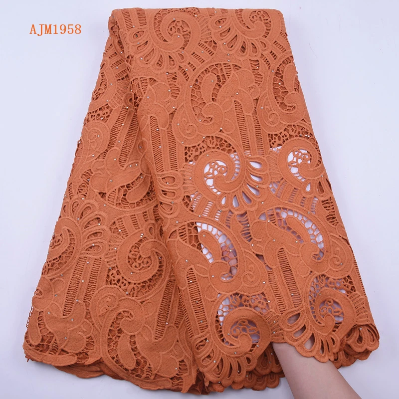 
Newest African Guipure Cord Lace Fabric High Quality French Water Soluble Cotton Lace Fabric With Stones For Nigerian Dress 1958 