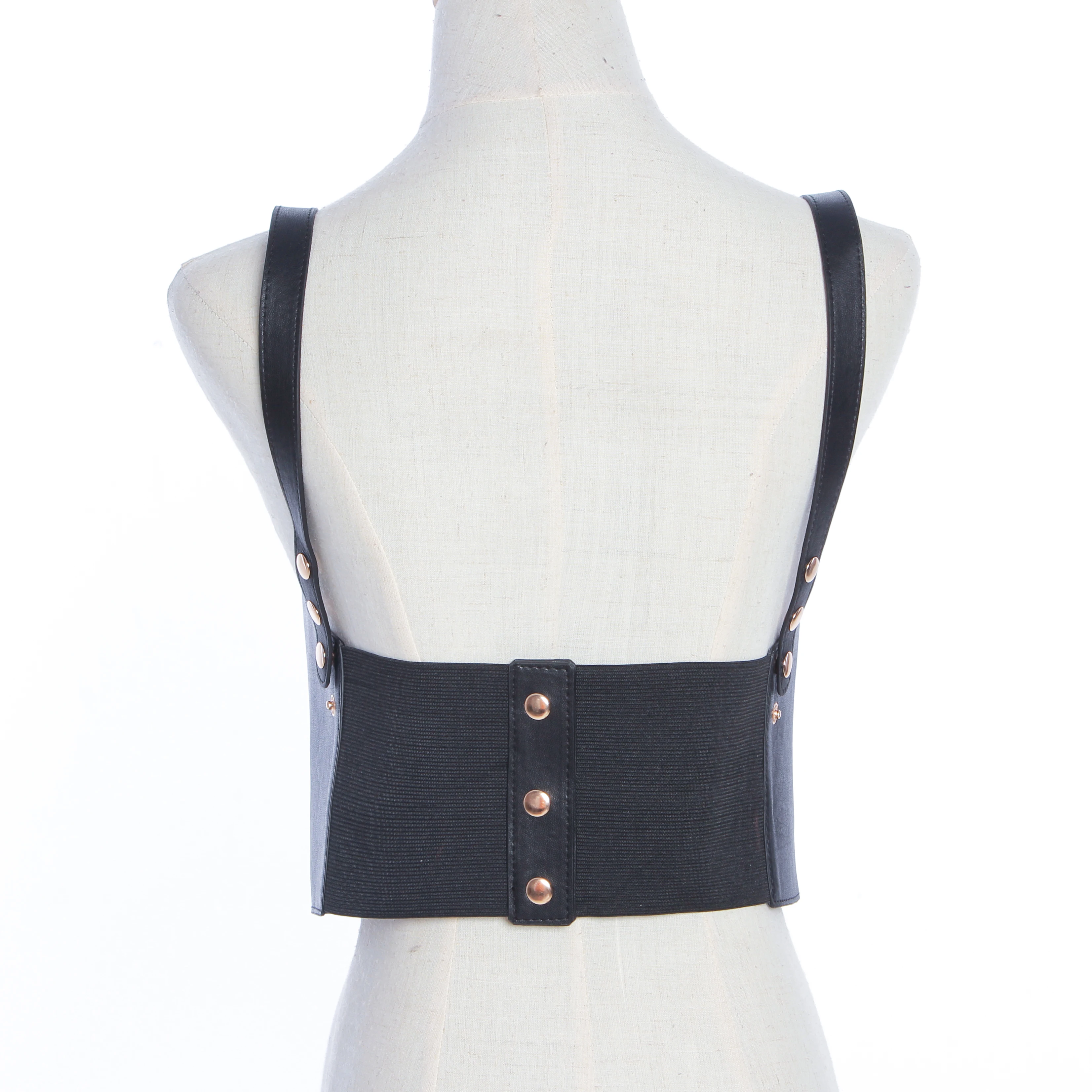 
Black Leather Street Women PU Suspender Adjustable Punk Shirt-front Belt 