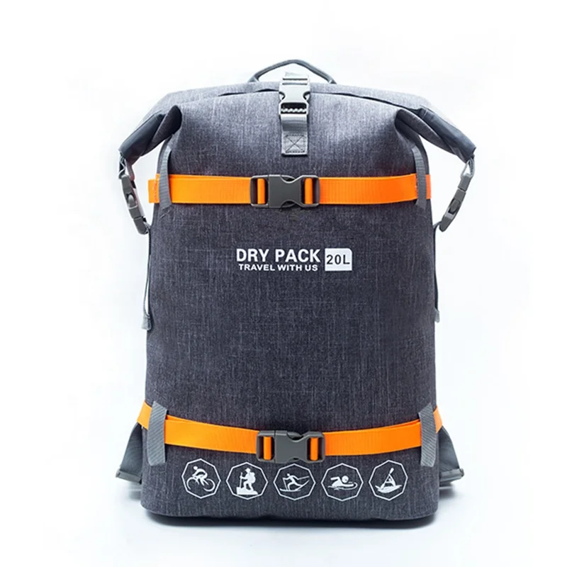

Custom Professional Roll Top Waterproof Dry Bag Backpack 20L For Rafting Trekking, Grey