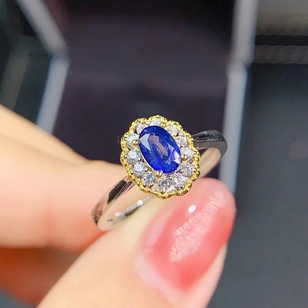 

Elegant Vintage Opening Adjustable Female Jewelry Ring 2021 New Trendy Colorful Rings With Oval Diamond Blue Sapphire Gemstone R