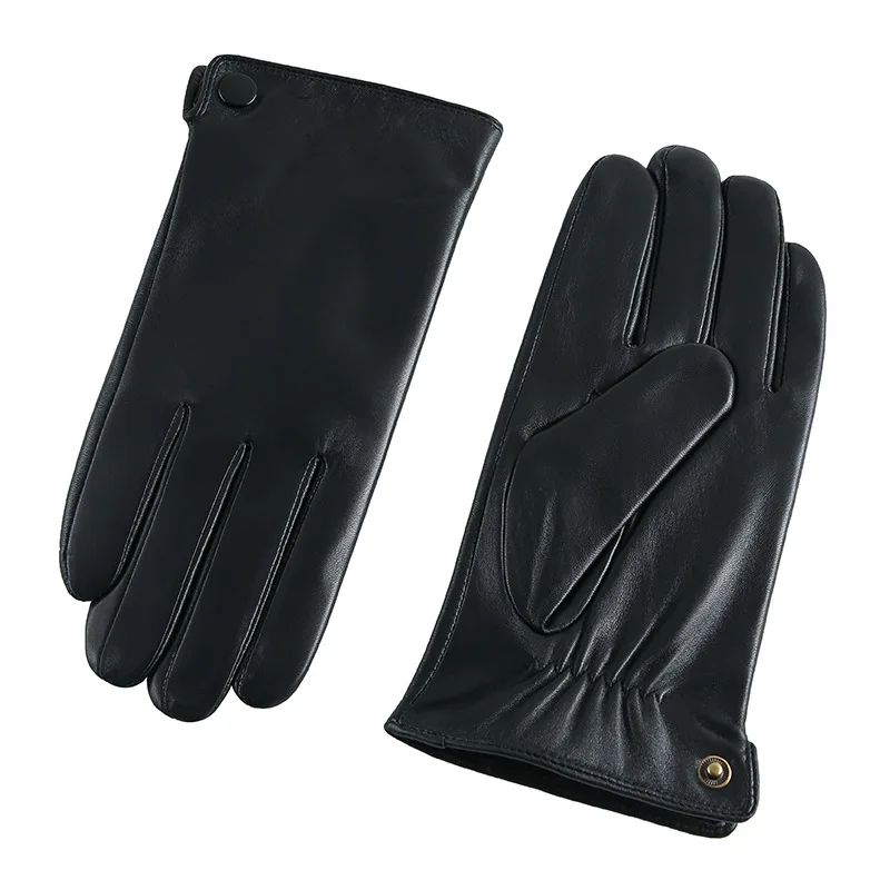 BW104 Mens Black Winter Warm Car Driving Motorcycles Biker Sheepskin Touch Screen Goat Skin Leather Gloves