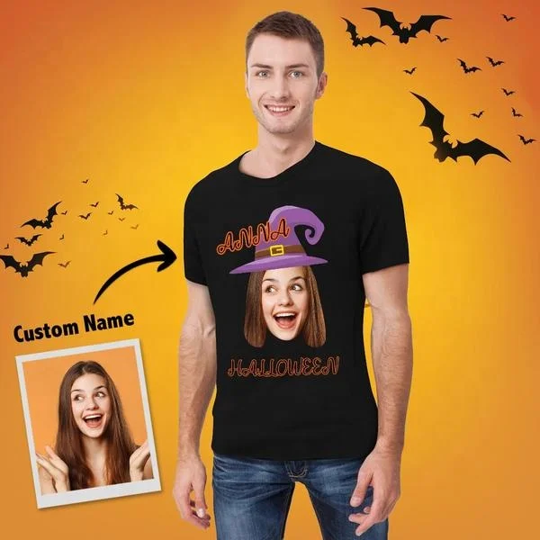 

Halloween Men'S T-Shirts Custom Face T Shirt Photo Name T Shirt Printed Magic Hat Halloween T-Shirts, Customized