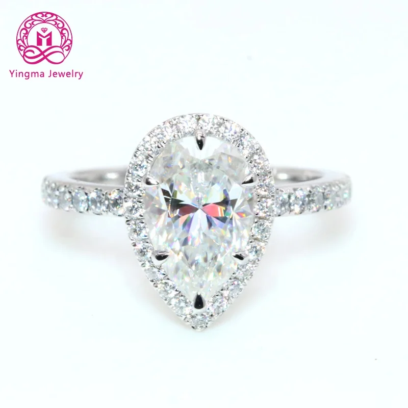 

Free shipping fine jewelry 7x11 mm 3ct pear shape moissanite diamond ring 14K solid white gold engagement ring