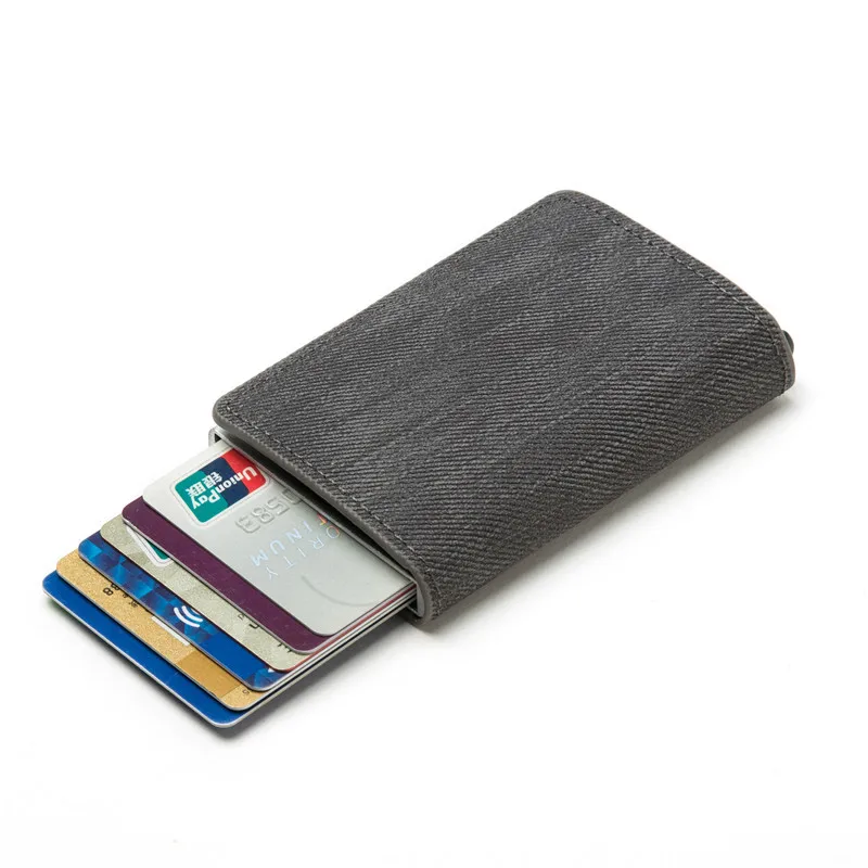 

New Designer RFID Wallet Men Denim and Aluminum Credit Card Holder Pop Up Wallet, 5 colors