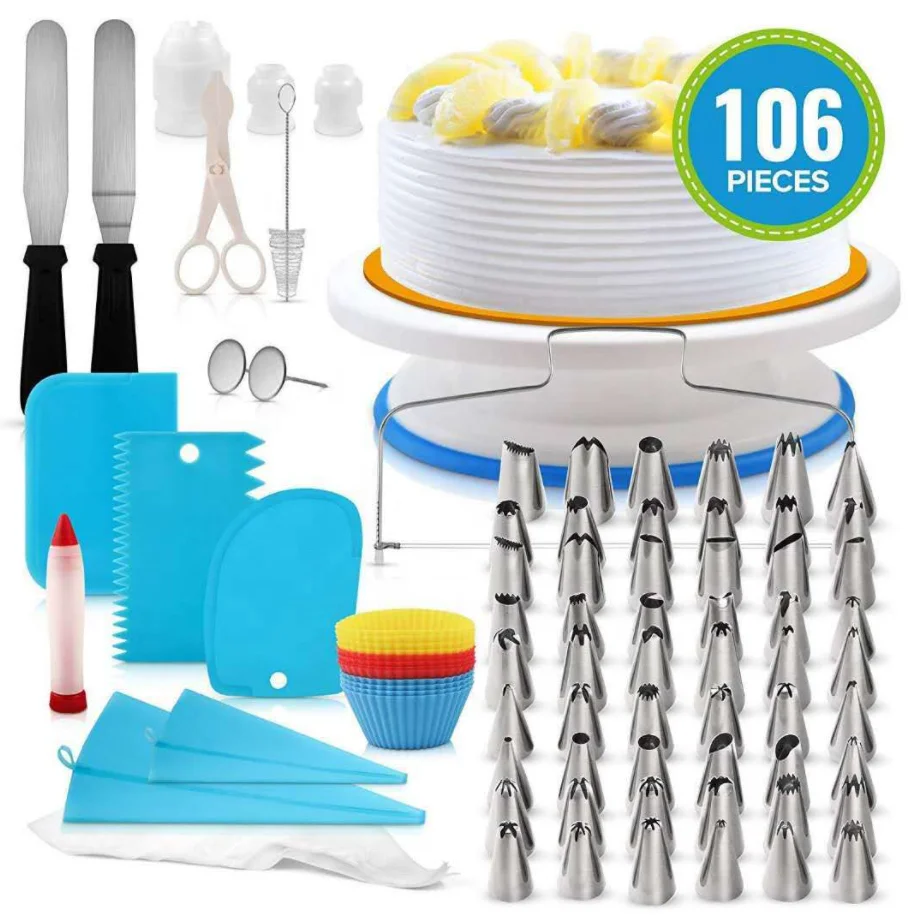 

106 pcs Baking Pastry Cake tools Accessories Cake Decorating Supplies Kit Set Turntable Kit Cake Decorating Stand Tools Set