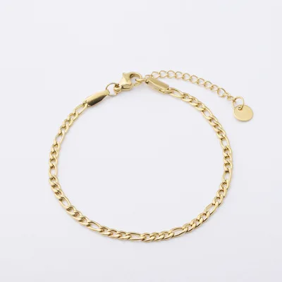 

Simple Fashion Jewelry Stainless Steel Link Chain Bracelet 18k Gold Plated Figaro Chain Bracelet For Women Men