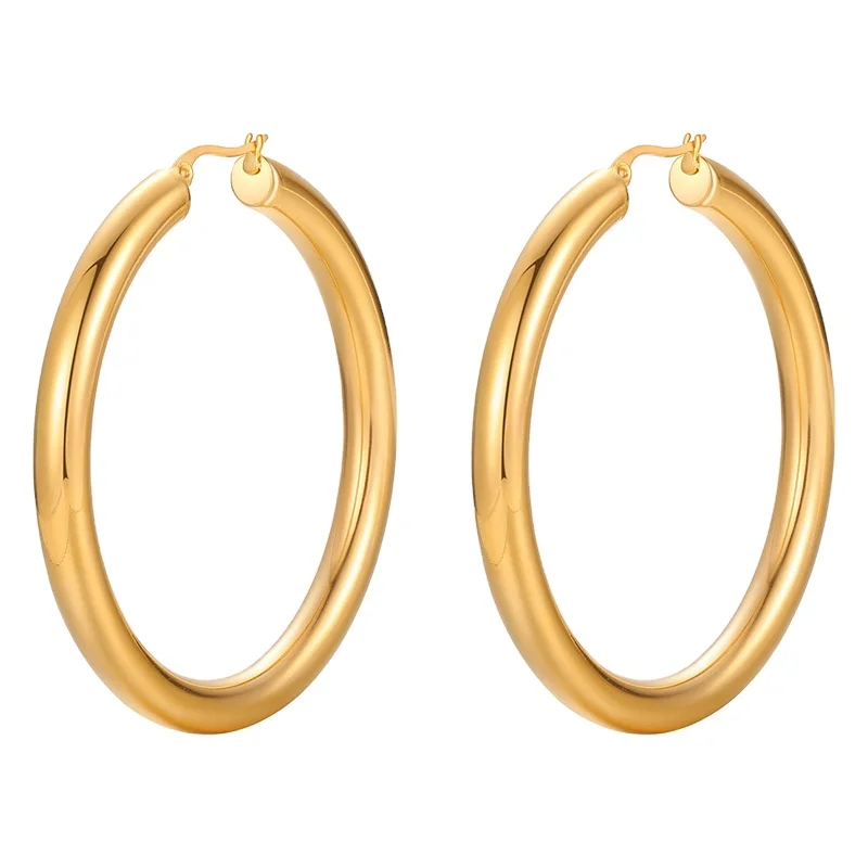 

18K Real Gold Large Popular Hollow Simple Hot Selling Stainless steel Hoop Earrings For Mother Day Gift