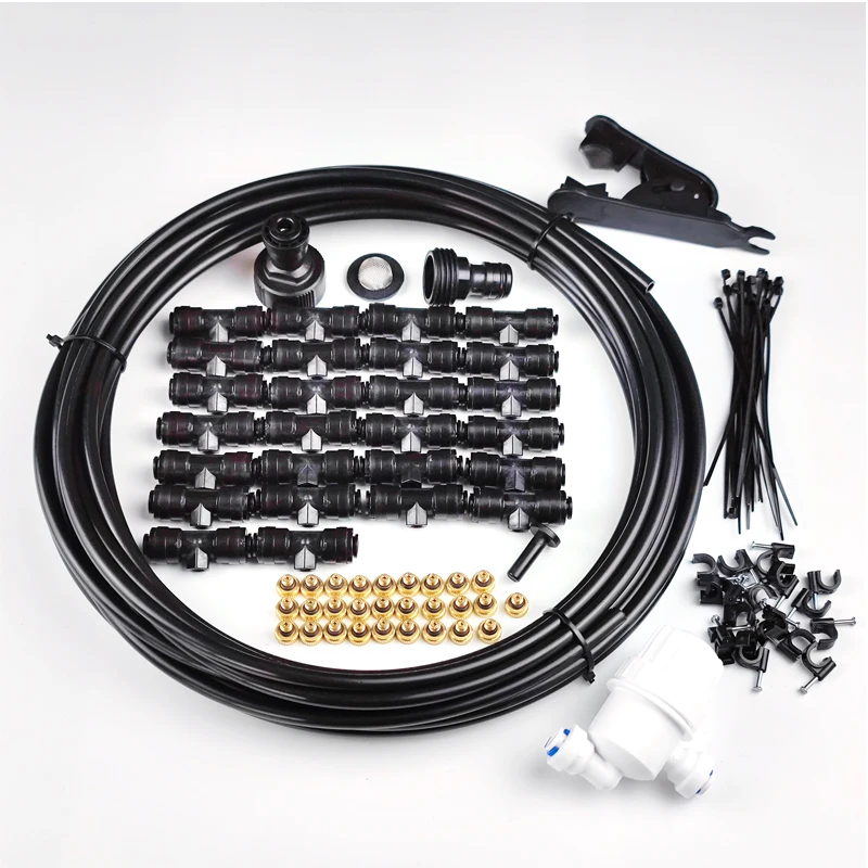 

Mushroom Growing Room Low Pressure Water Mist Cooling System Misting Sprayer Kit 18M Pipe 26 Tees 28 Nozzle Head DIY, Black