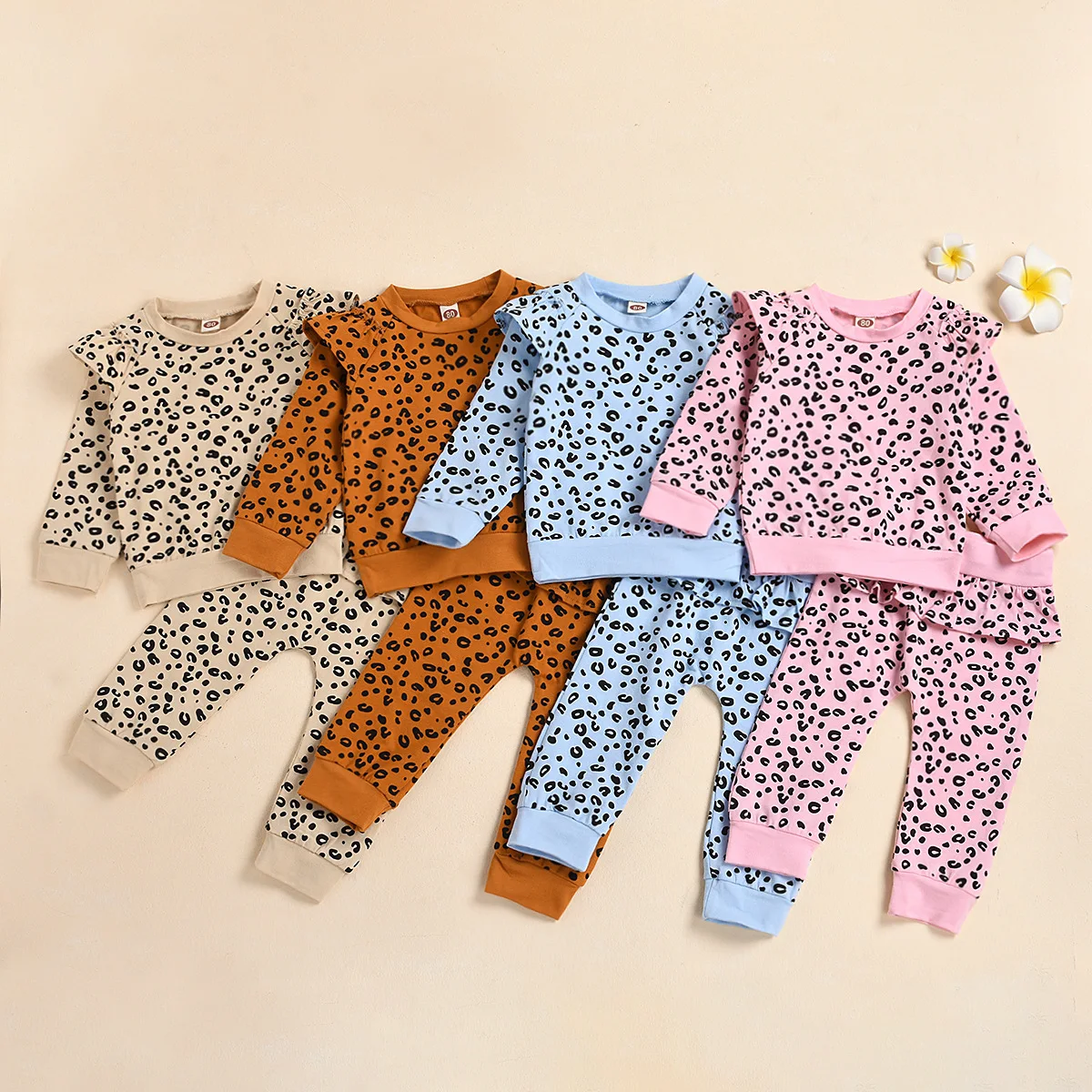 

6354 Children's Kids Clothing Sets Autumn Toddler Boy Girls Leopard Sweatshirts Tops+Pants Sports Clothes 2 pcs Tracksuits Suit