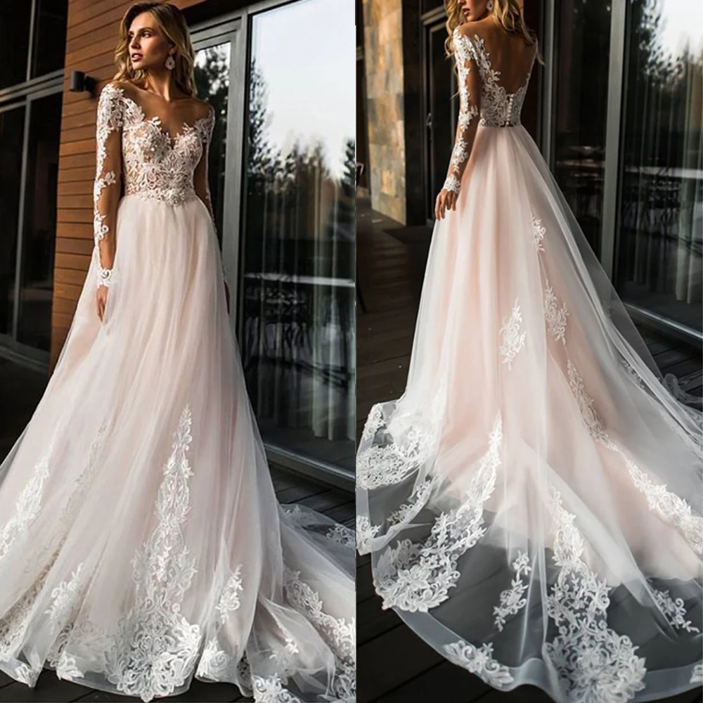 

2019 Blush pink boho wedding dresses v neck long sleeves beach bohemian bridal gowns sweep train, Picture color, white, ivory