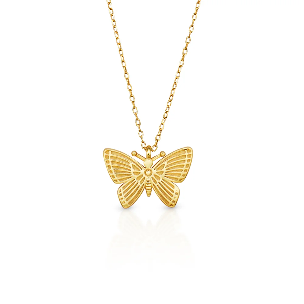 

Chris April 925 sterling silver 18k gold plated butterfly pendant necklace with link chain, Yellow gold