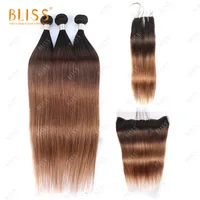

Bliss Color Hair Bundles T1b/4/30 100% Unprocessed Virgin Cuticle Aligned Human Hair Peruvian Hair with Closure and Frontal