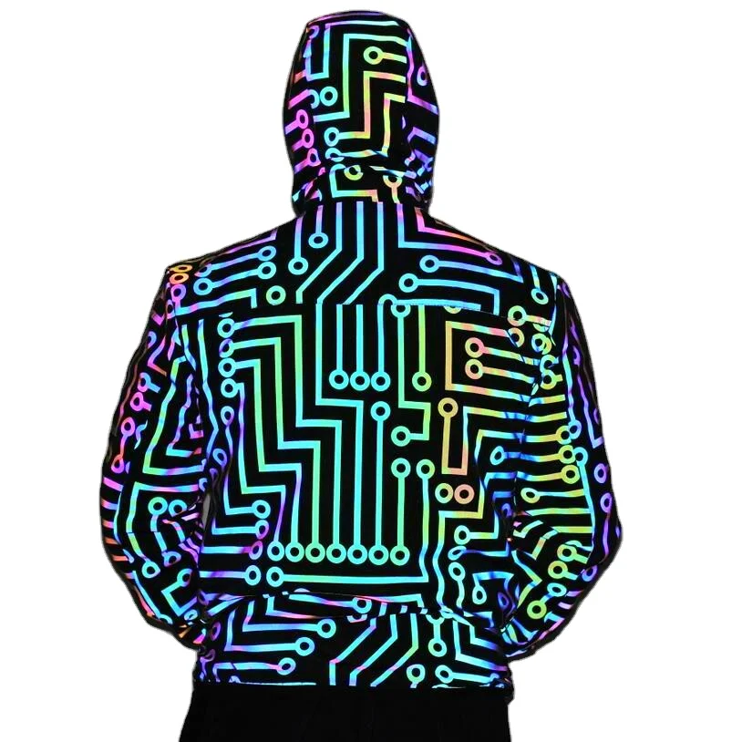 

High Vis Rainbow Iridescent Jacket Pattern Jacket Hip Hop Customize Unisex Polyester Jackets For Outside Running