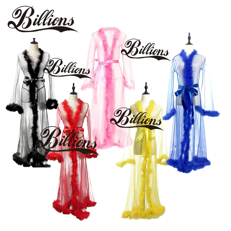 

mesh fur robe sexy lingerie transparent dress sleepwear dress sexy nightgowns long bridal robes