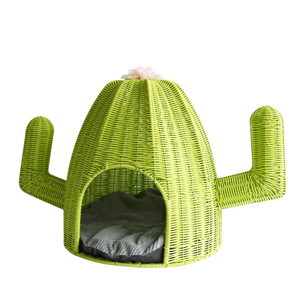 

XH Novelty Plastic rattan Resin Wicker Woven Cactus item pet basket house cat bed