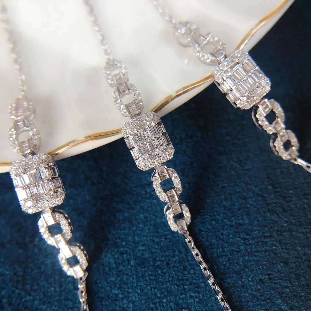 

Top Brands 14K womens 18k Gold Cuban diamond Link Chain Bracelet Bangles, White gold