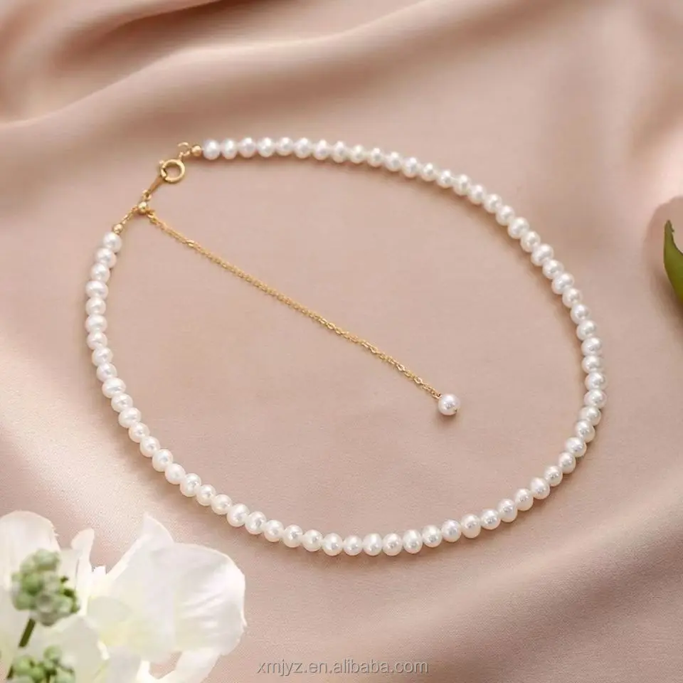 

Certified 18K Gold Necklace Full Pearl Necklace Au750 Natural Freshwater Pearl Adjustable Choker Female Valentine's Day Gift