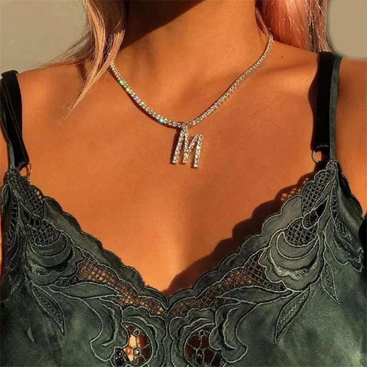 

Custom fashion rhinestone diamond initial letter necklace pendant, Silver color