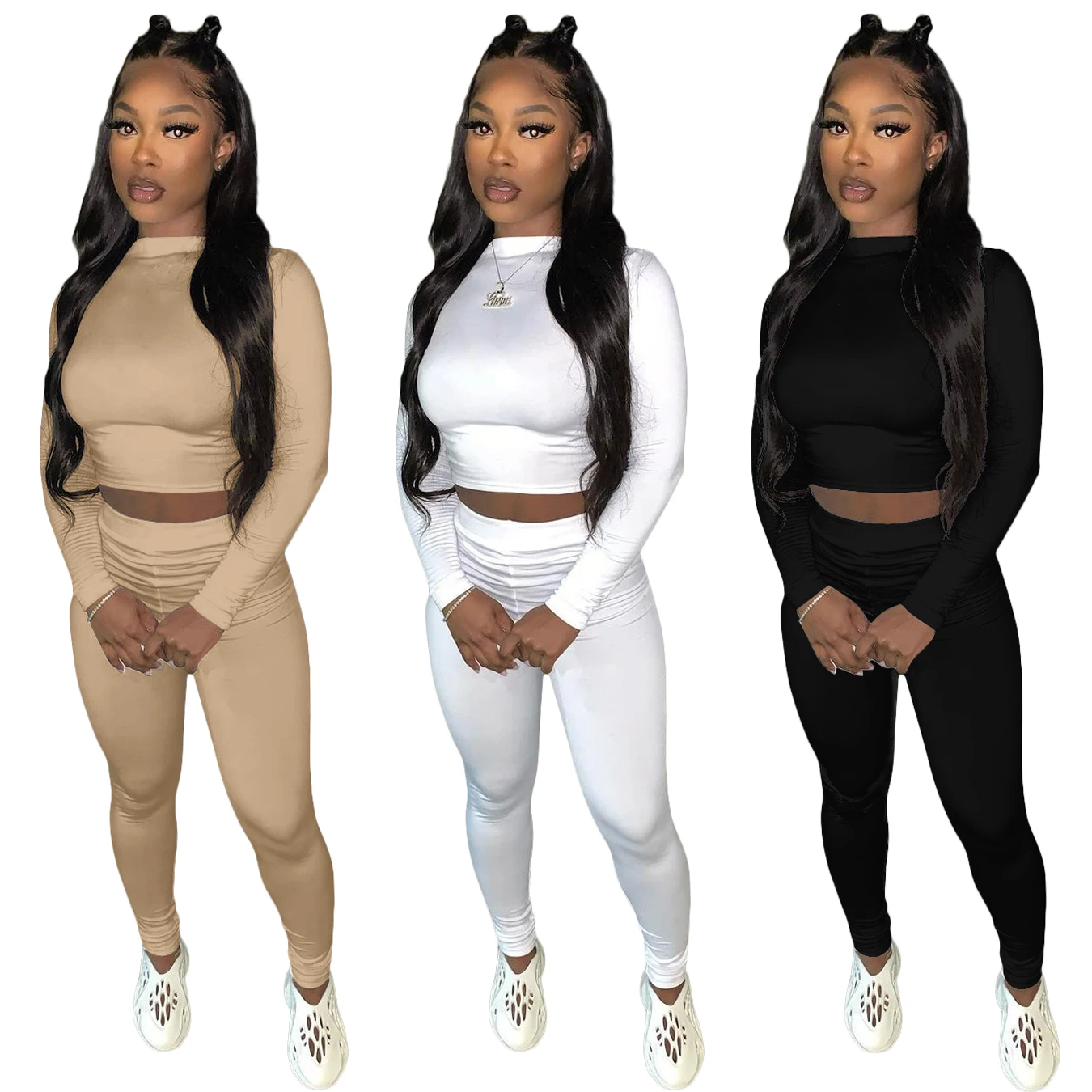 

Foma LY9281 Casual Solid Color Bodycon Jogging Suit 2 Piece Set Outfits 2020 Pants for Women, As pictures