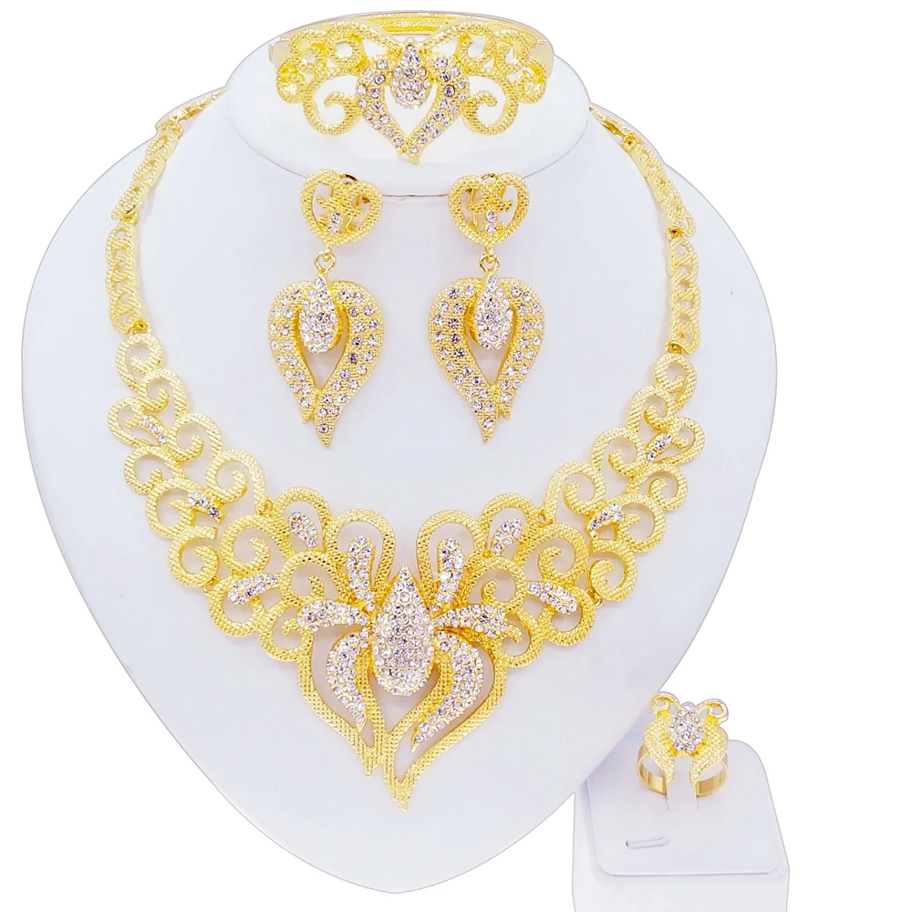 

Women Fashion xoxo 18K gold dubai wedding fashion necklace sets gold color African women jewelry sets for wholesale