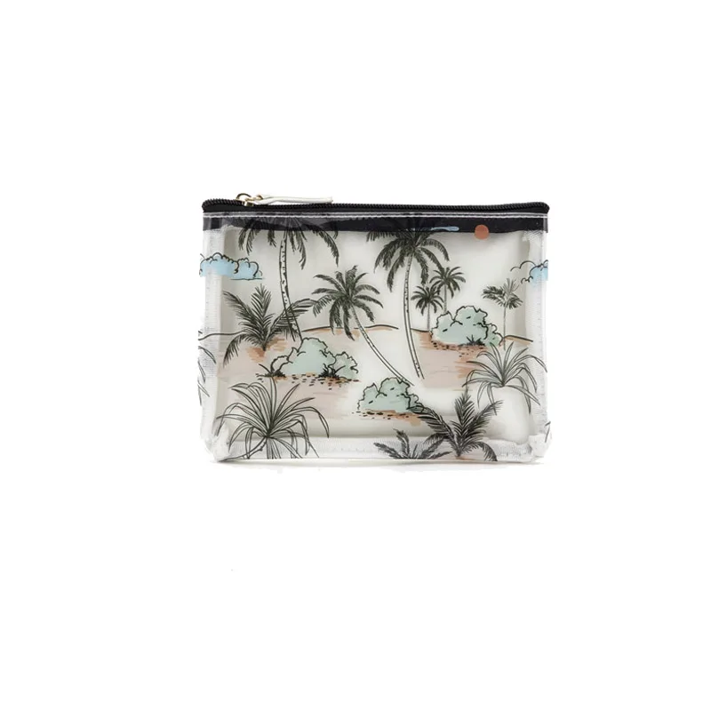 

Fashion Cute Coconut Tree Travel Clear PVC Makeup Bag Cosmetic Bags With Black Nylon Zipper