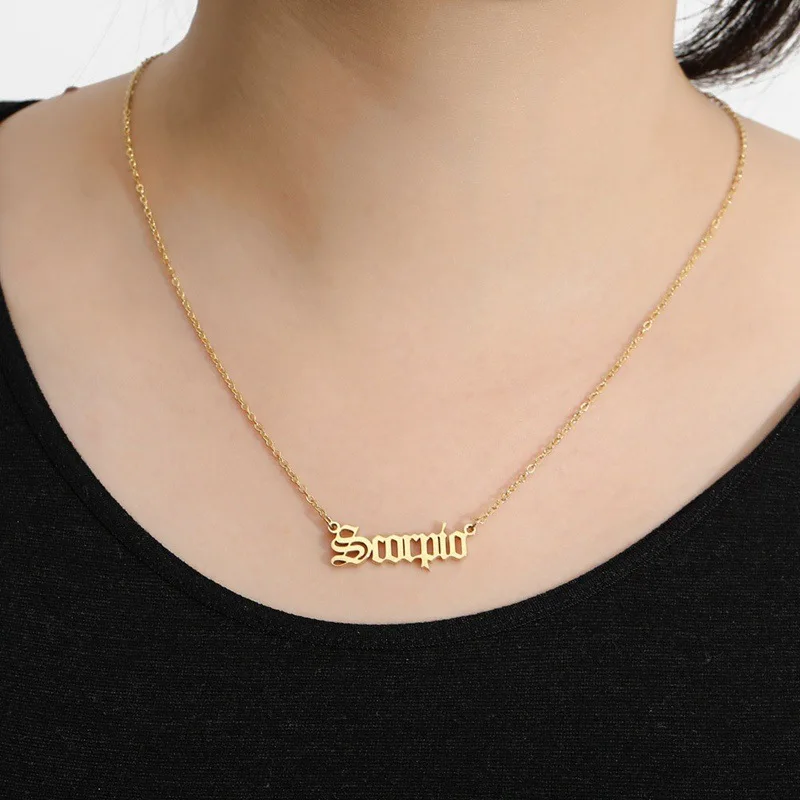

Hot Sale Factory Outlet 18k Gold Plated Horoscope Sign Necklace Zodiac Letter Necklace