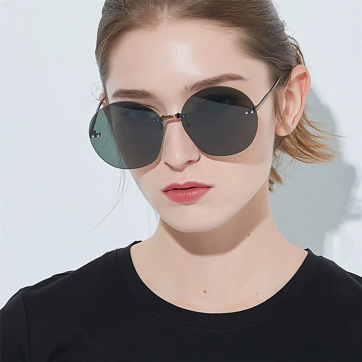 

High quality vintage large metal frame frameless sunglasses woman vintage round sunglasses, Choice