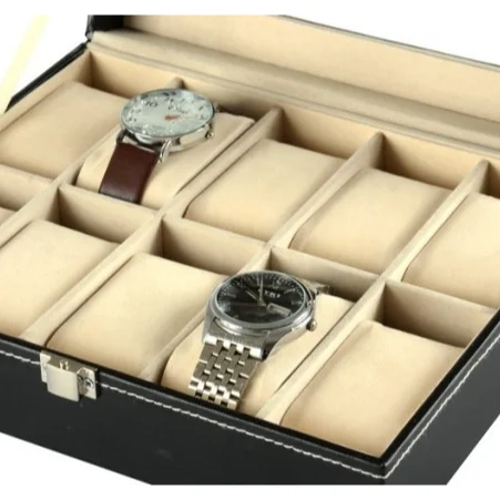 

High-end PU Leather And Solid Wood Design Multi-plaid Watch Box Business Gifts Collection, Black color