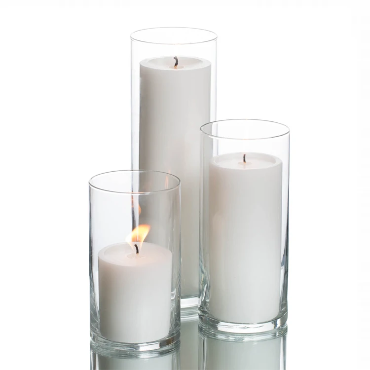 Cheap Clear Glass Cylinder Candle Holder Home Decoration Recycled Glass ...