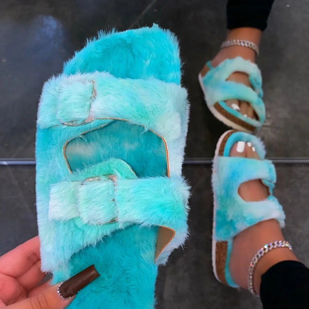 

Fashion Dropshipping Hot Sale Women Casual Ladies Sandals Bright-Colored House Faux Fur Fluffy Slippers, Picture