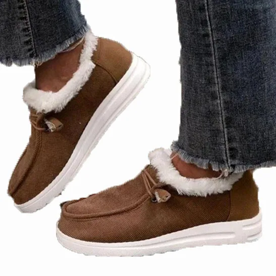 

New Design Women Brown Plush Cotton Fall Cross Straps Round-head Colorful Shoes, Picture