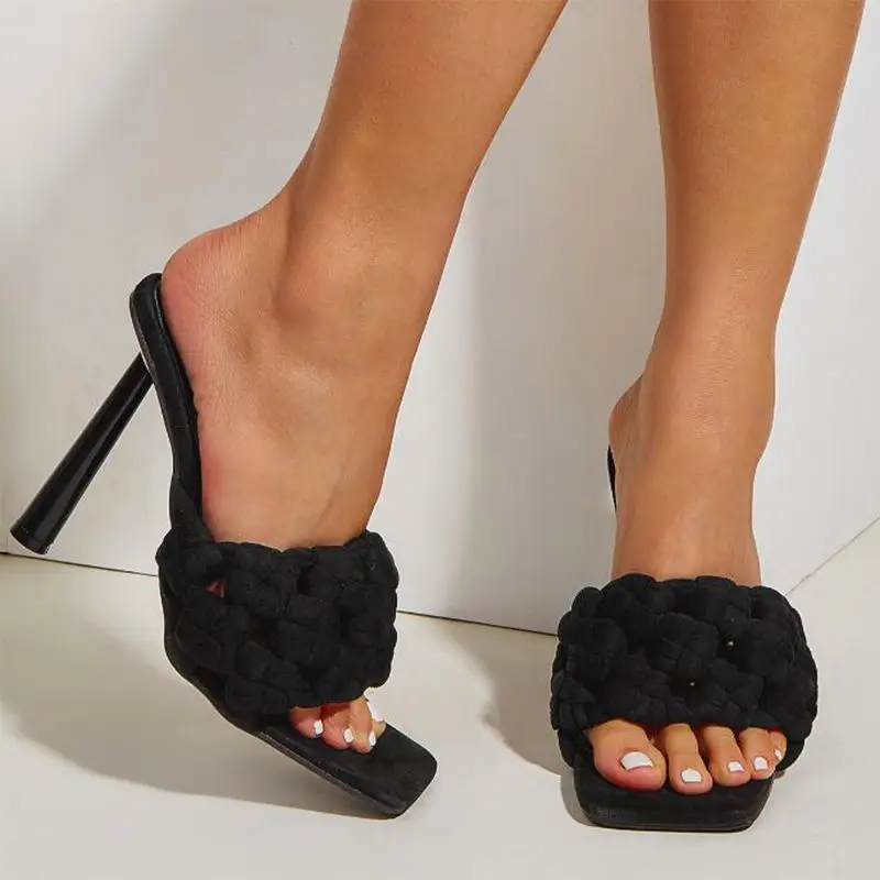 

2021 new European and American fashion woven high heel sandals women, Black or customized