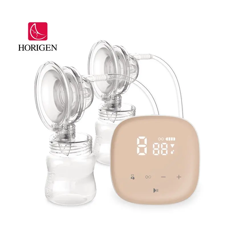 

Horigen semi-lying pumping electric double breast pumps bpa free silicone breast milk pump baby breastfeeding pump, Gold