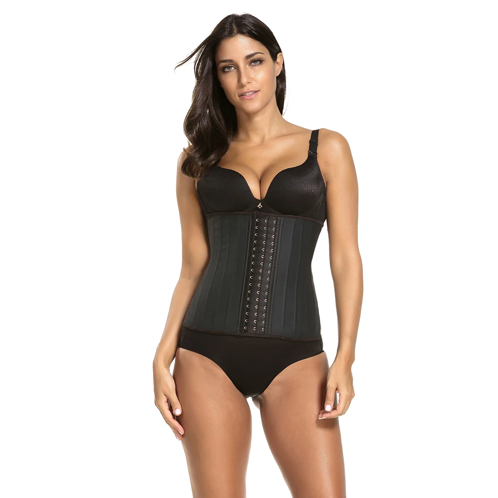 

LangQin Factory Wholesale Body-Shaping Clothing 3 Hook Latex Body Shaper Women Belt Waist Trainer, Lvory/black