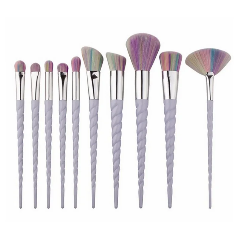 

10pcs professional makeup brush set beauty tools Spiral plastic handle soft synthetic fiber brush head, 2 colors