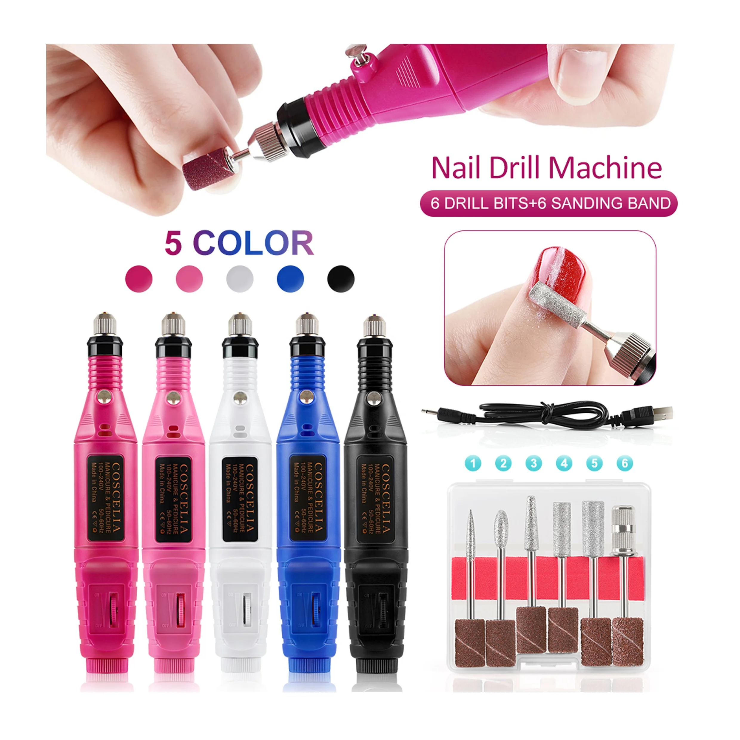 

COSCELIA Strong Rechargeable Nail Drill Machine Nails Plastic Hot Selling 5 Colors