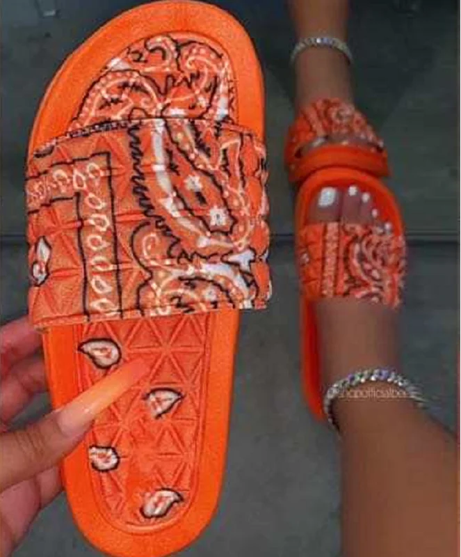 

2021 Latest ladies bandana sandal slip on slide plain indoor sandals for women