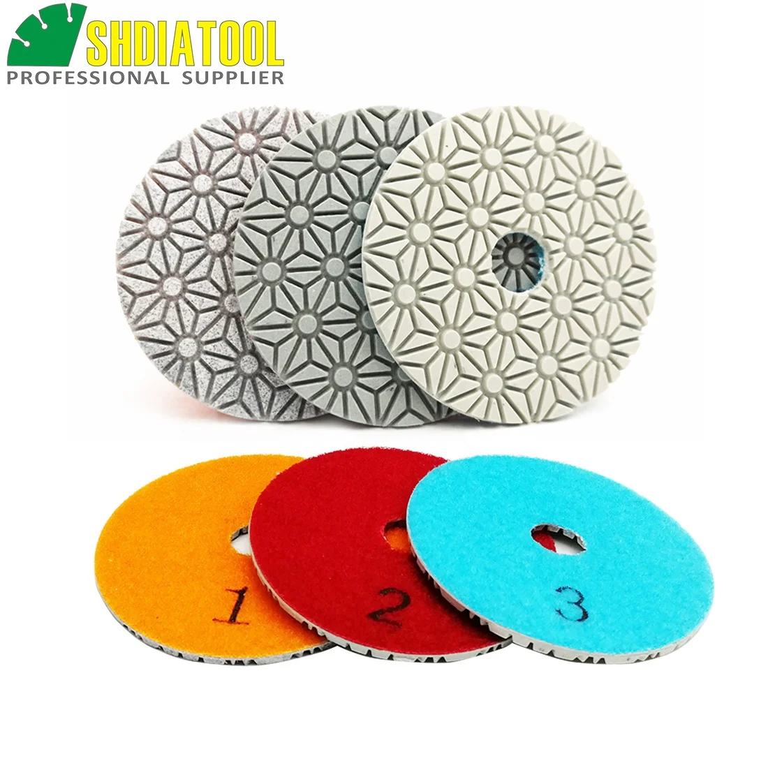 

Free shipping 4in 100mm 3-step Diamond High Quality granite wet polishing pads for granite and marble, Colorful