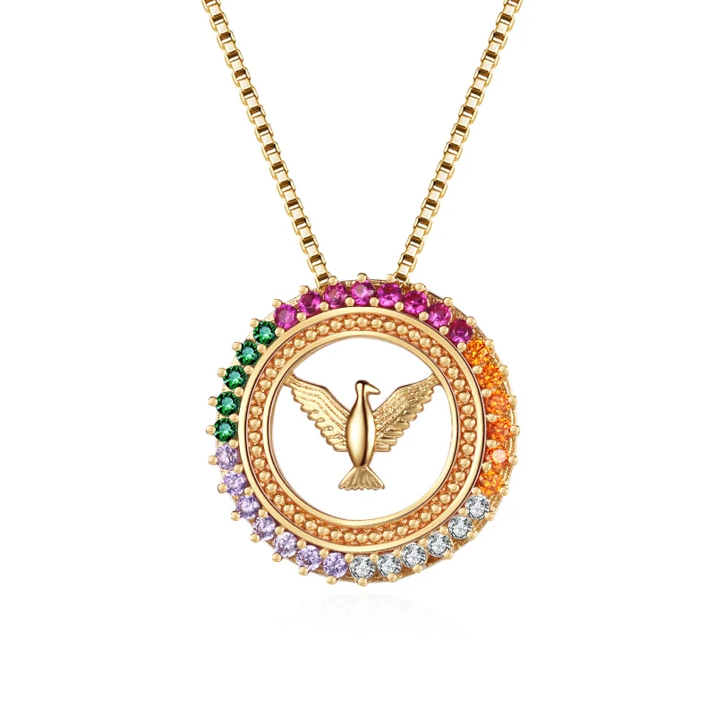 

2022 New Religious Belief Guardian Necklace Chain Woman 18k Gold Plated Jewelry Rainbow Zircon Holy Spirit Bird Pendant Necklace, Golden