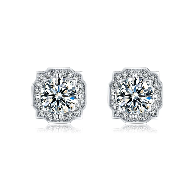 

S33A 925 Sterling Silver Earrings 0.5ct 5.0mm Moissanite Main Stone CZ Side Stone Jewelry