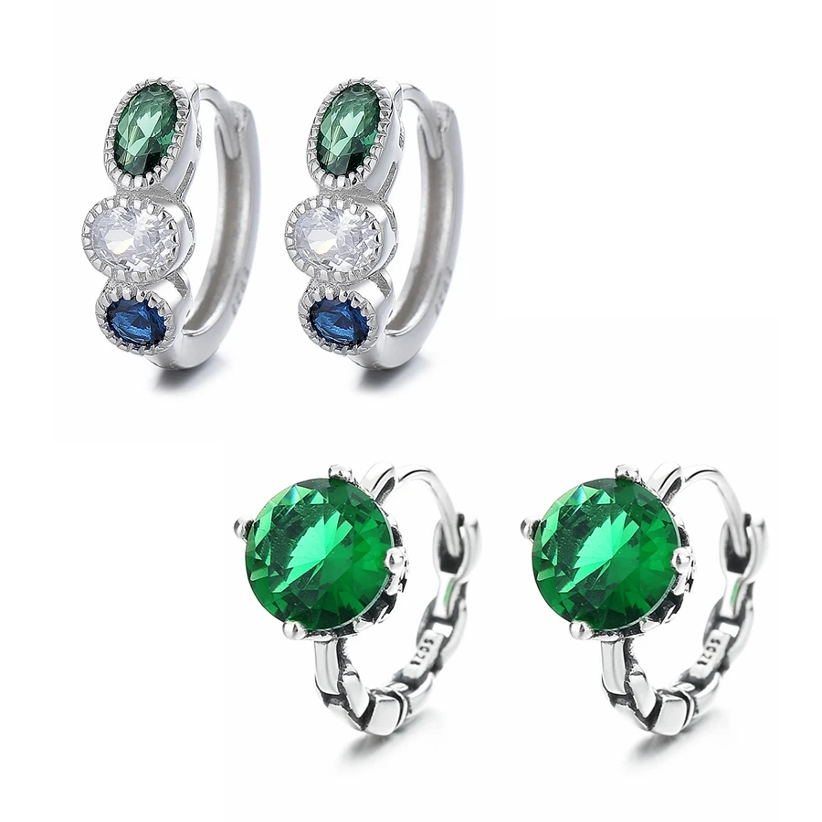 

Luxury Fashion 925 Sterling Silver Big Emerald Zircon 5A CZ Hoop Clip On Earrings Fine Vintage 18k Gold Jewelry Gifts for Women