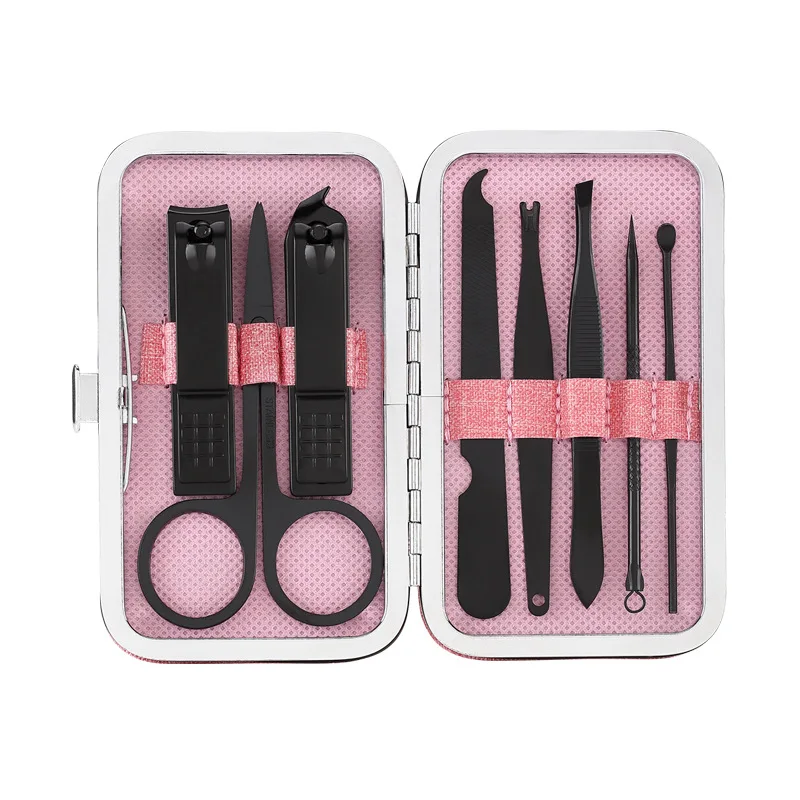 8Pcs/Set Stainless Steel Black Pedicure Scissor Tweezer Manicure Set Kit Nail Art Tools Multifunction Nail Clippers Set .jpg