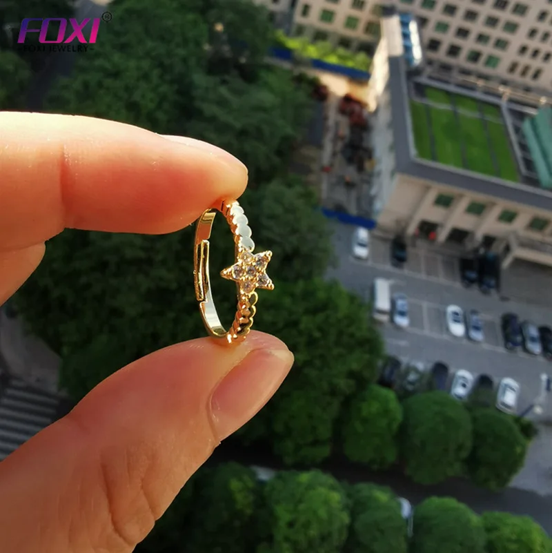 

wuzhou foxi jewelry 18K gold bling bling diamond star adjustable women rings