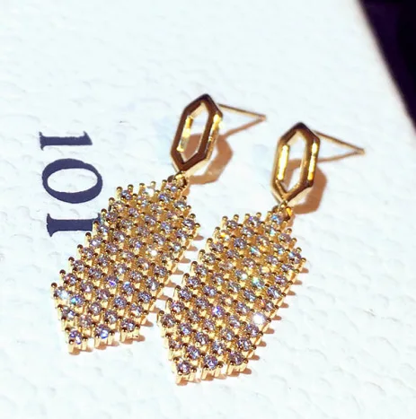 

Fashion cubic zircon pave setting baguette stones big earrings women's unique jewelry, Picture shows