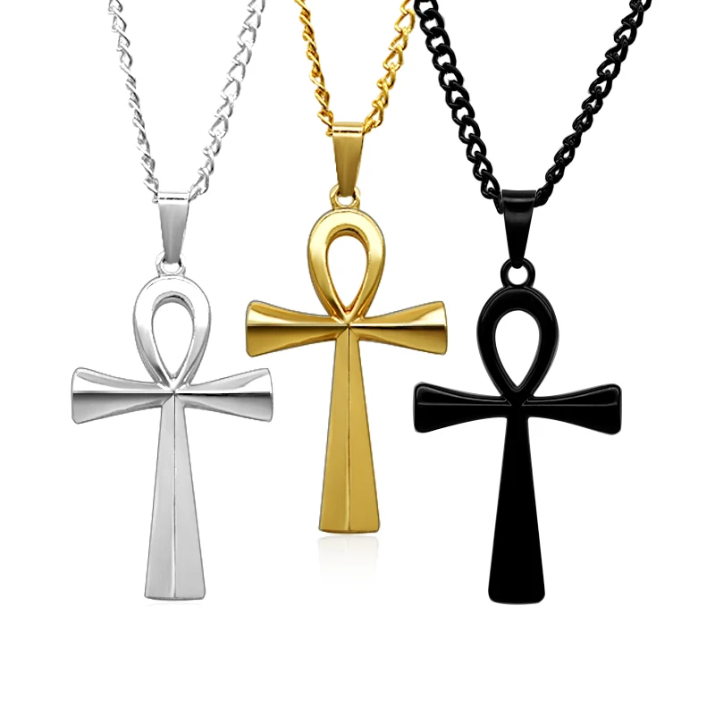 

Religion Egyptian Ankh Crucifix Necklaces & Pendants Alloy Symbol of Life Cross Necklace Jewelry Gift, Black silver gold