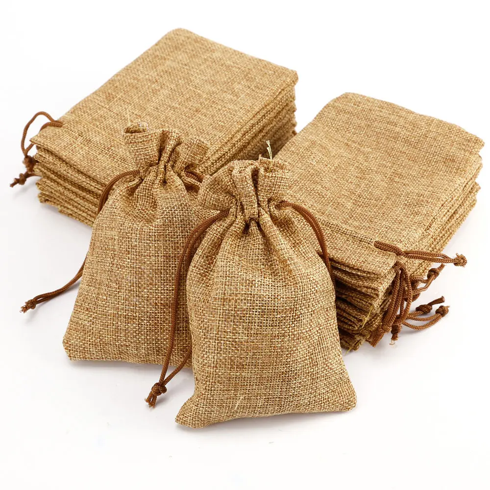 

wholesale small linen jute drawstring jewelry travel pouch custom design wine gift storage hemp burlap bags with logo, Customized color