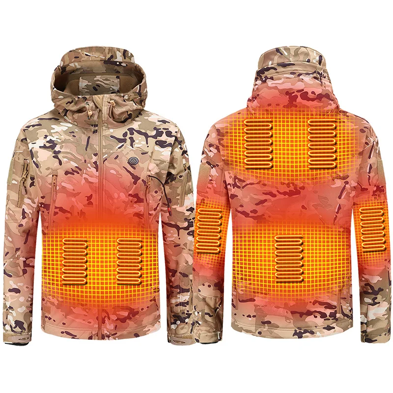 

Men's Heating Jacket Custom USB Heated Clothes Electric Softshell Waterproof Winter Work Garment, Camouflage