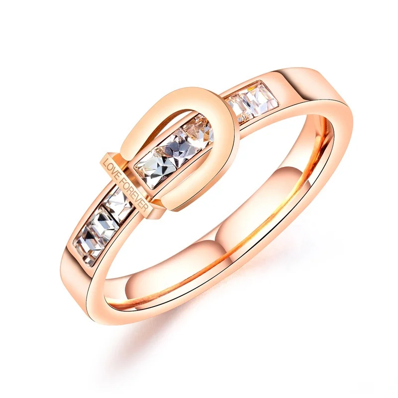 

fashion design rose gold cubic zirconia stainless steel lock ring for women