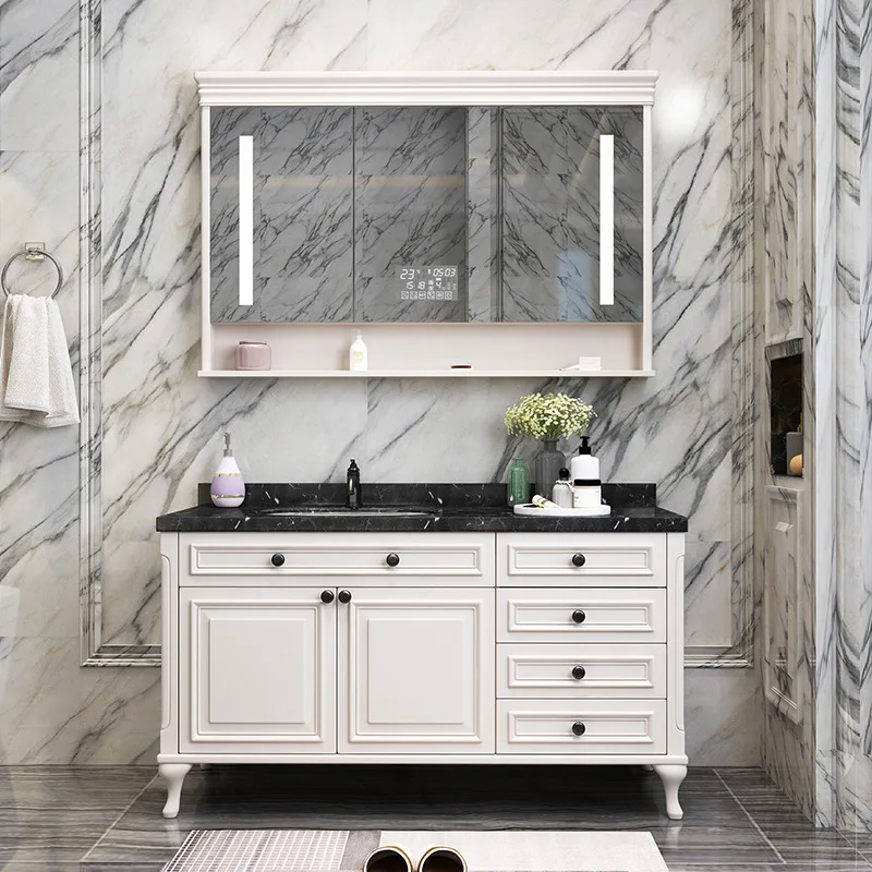 American bathroom cabinet floor solid wood bathroom cabinet smart mirror cabinet wash basin combination washstand
